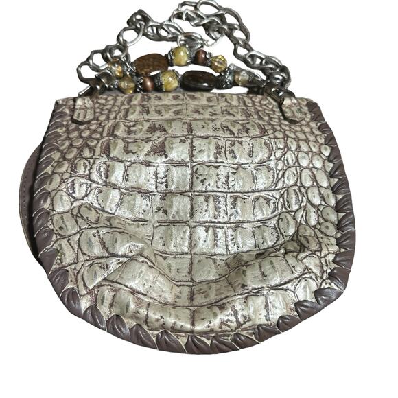 Maya Evangelista Handmade Alligator Leather Bag with Stone & Chain Detail - Picture 2 of 13